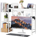 YBING Desk Shelf, 37.4" Desktop Organizer Shelf, Desk Hutch for Computer Monitor, Display Bookcase Rack with Grid Panel, Wood Desktop Bookshelf for Home Office Dorm, White
