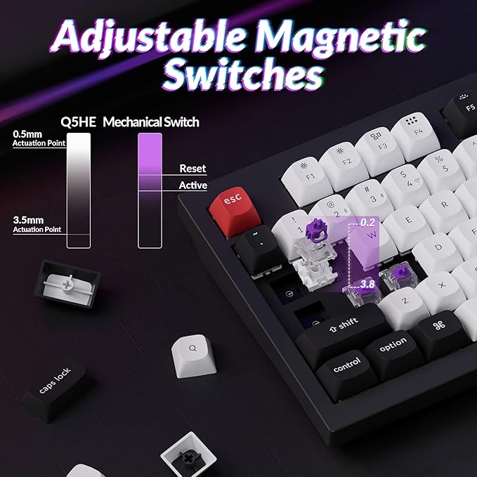 Keychron Q5 HE Rapid Trigger Gaming Keyboard Wireless with Hall Effect Gateron Double-Rail Magnetic Switch Adjustable Actuation, 2.4 GHz/Bluetooth/Wired QMK RGB Aluminum for Mac Windows Linux - White