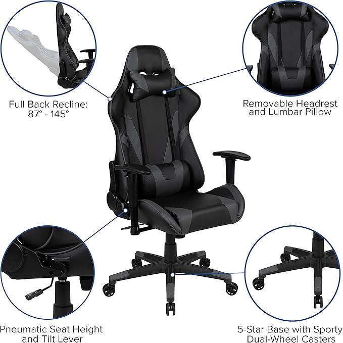 Flash Furniture Optis Black Gaming Desk and Gray Reclining Gaming Chair Set with Cup Holder, Headphone Hook, and Monitor/Smartphone Stand