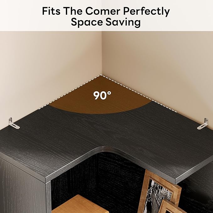 IRONCK Corner Bookshelf, 70.87" Tall Corner Bookcase with Drawers, Corner Shelf Storage Display Rack for Living Room Home Office, Black