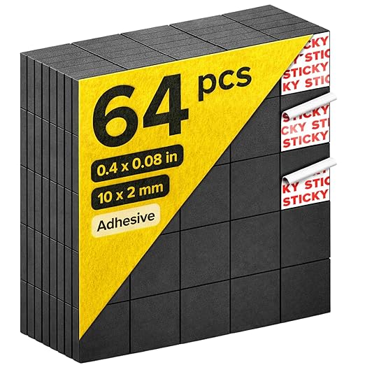 Peel-&-Stick Flexible Adhesive Magnets – 64 pcs (0.4"x0.08") Magnetic Squares for Office Supplies, Whiteboard, Crafts, Fridge, & School Projects