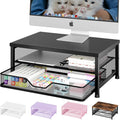 OPNICE Computer Monitor Stand Riser, Desk Organizer with Drawer, Printer & Laptop Stand, Office Desk Accessories & Workspace Desktop Organizers Storage for Office Supplies(Black)