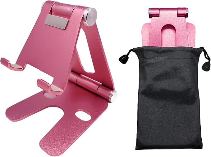 Fully Foldable Multi-Angle Aluminum Phone & Tablet Stand - Adjustable Dock Holder for Desk, Bed, Office, School, Kitchen, Travel - Portable Charger Station Organizer (Rose Gold, Foldable)