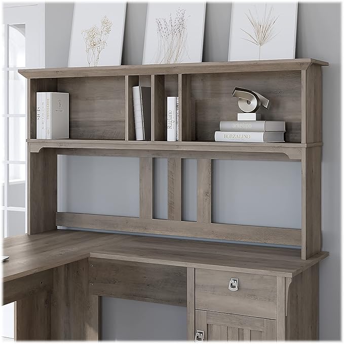 Bush Home Salinas 60W Hutch for L Shaped Desk in Driftwood Gray