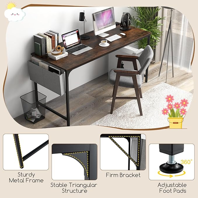 Tangkula 60" Conference Desk Set of 6, Modern Boardroom Desk with Storage Bag, Headphone Hook, Sturdy Metal Frame, Rectangular Seminar Table with Charging Station