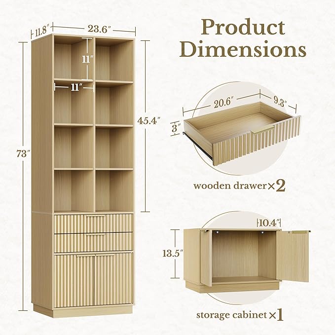 Home Office Furniture Set, 67'' Electric Standing Desk with 73'' Bookshelf and 2 Drawer Lateral File Cabinet, Office Furniture Desk Sets, Fluted Light Walnut