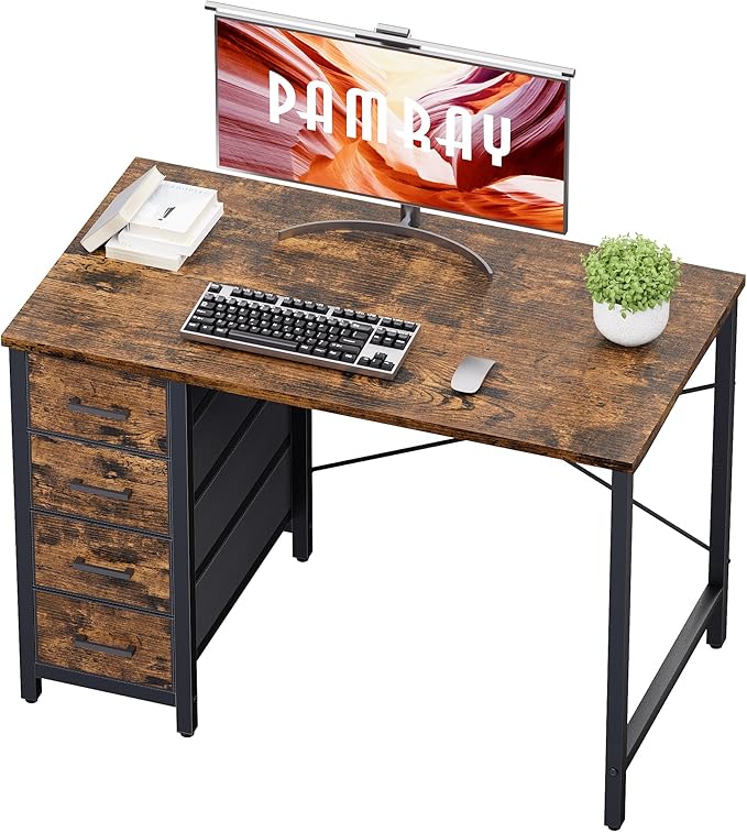 Pamray Computer Desk with 4 Drawers – Vintage (32")