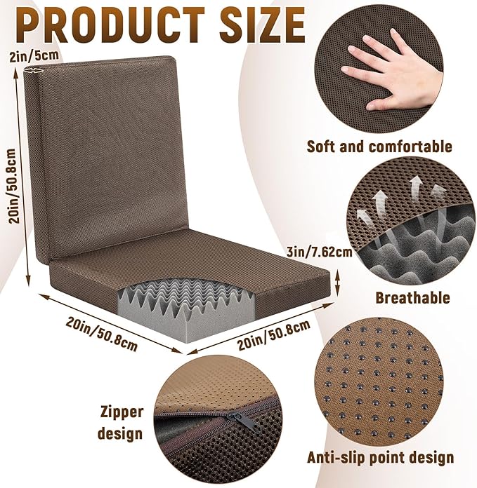 Geiserailie 20 Inch Egg Foam Pad Recliner Seat Cushion Set Recliner Cushions with Cover for Elderly with Back Support to Reduce Muscle Fatigue Relieve Back Egg Foam Cushions Office Wheel Chair