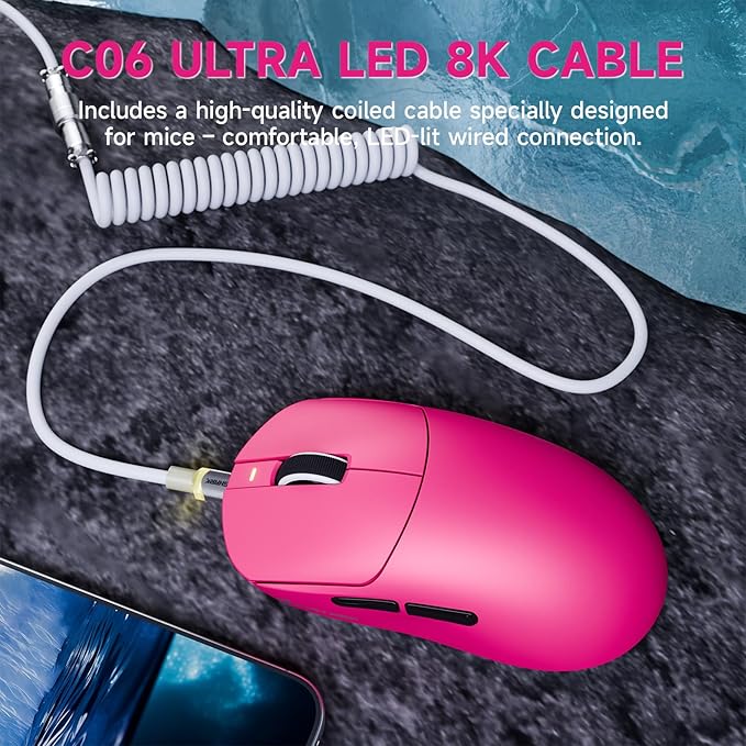 ATTACK SHARK X8Plus 55g Superlight Wireless Gaming Mouse with 40K DPI,PAW 3395PRO Sensor, Broadcom BK52820 Chip,HUANO Switch,Web Driver,Tri-Mode Fit Large Hand Mice with RGB Cable -Berry Red