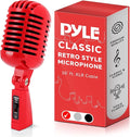 Pyle Classic Retro Dynamic Vocal Microphone - Old Vintage Style Unidirectional Cardioid Mic with XLR Cable - Universal Stand Compatible - Live Performance, In-Studio Recording - Pro PDMICR42R (Red)