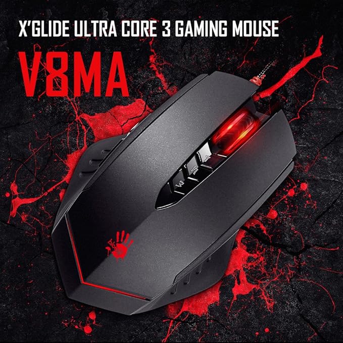 Bloody V8MA Ultra Core 3 Optical PC Gaming Mouse with X'Glide Metal Mouse Feet for Precision Handling - 8 Programmable Buttons for Macros/Scripting/Automation - Ideal for Palm Grip - 3200DPI