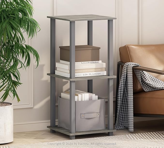 Furinno Turn-N-Tube 2-Pack Book Shelf, 2-Tier Bookshelf with Open Shelf, Toolless Stackable Bookcase, 15.6 x 15.6 x 19.6, for Home Office, Living Room, Bedroom, French Oak/Grey