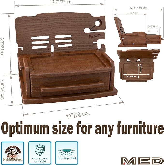 MED Wood Phone Docking Station with Drawer - Nightstand Organizer (Dark Walnut)