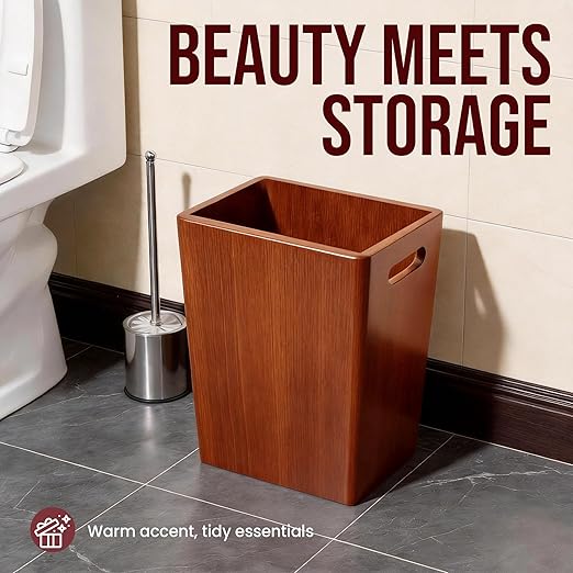 Wooden Trash Can, Decorative Wood Bathroom Wastebasket, 3 Gallon Small Garbage Can for Bedroom, Office, and Room