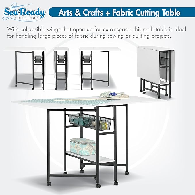 Studio Designs Sew Ready Fabric Cutting Standing Table with Craft Organizers - 58.75" W x 36.5" D x 30" H - Charcoal / White
