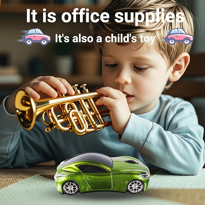 Elec Space Wireless Car-Shape Mouse With LED Headlights, 2.4G Unique for Kids, USB Receiver, 1600 DPI Cute Gaming for Laptop PC Computer - Green