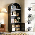 Metal Arched Bookcase with Wheels, Black Arched Bookshelf with 2 Adjustable Shelf for Home Office Living Room,Required Assembly
