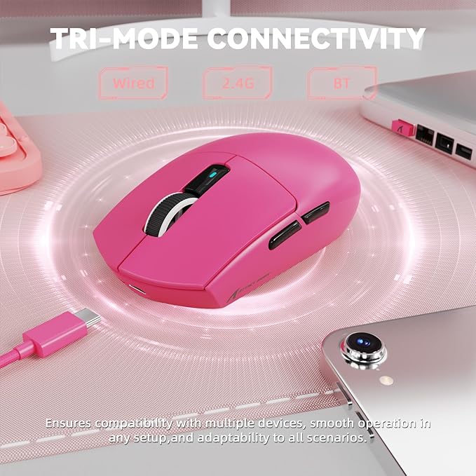 MAMBASNAKE ATTACK SHARK G3PRO Wireless Gaming Mouse,Tri-Mode, Bluetooth/2.4G/USB, 59g Ultra Lightweight,25K DPI,100M Clicks Switches,RGB Magnetic Charging Dock,PAW3311 Sensor,BK52820 Chip-Red