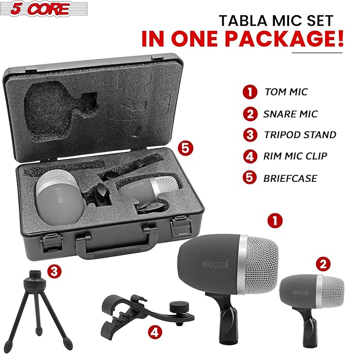 5 CORE Tabla Mics Professional Dual Microphone Set Best Condenser Mics for Instrument Bayan & Dayan Recording for Live On Stage Studio Temple Classroom - Tabla MIC 2XP