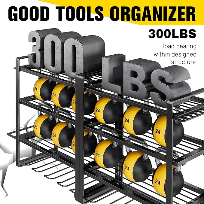 Hipidian Power Tool Organizer Wall Mount - Storage Rack with 4 Drill Holders for Drills Cordless Tools. Heavy Duty Iron Garage Tool Organizer Storage for Workshop Shed (4 Slots 4 Layers 2 Pack)