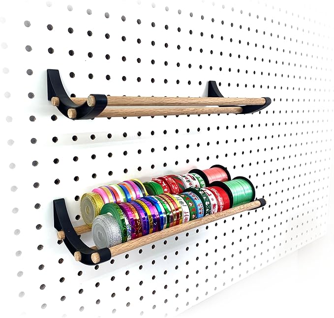 PEGGY Pegboard Accessory Hook and Dowel Organizer Storage for Tape, Steel Wire Spools, Ribbon, Crafts, Hobby, 12” kit (1PK Black)