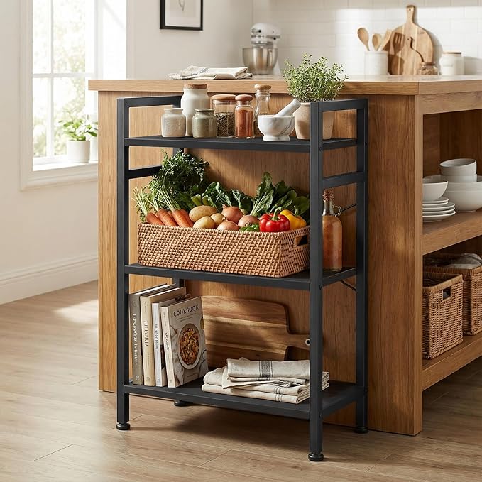 3 Tier Bookshelf, Free Standing Wooden Bookcase with Open Storage Shelves with Metal Frame, Sturdy Shelf Organization Display Rack for Living Room, Bedroom, Home Office, 27.6" Tall, Black