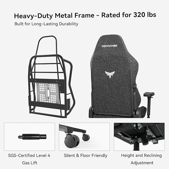 Gaming Chair - High Back Ergonomic Computer Chair with Lumbar Support, Video Game Chair-4D Adjustable Armrests,170° Reclining & 320lb Capacity,Fabric,Black