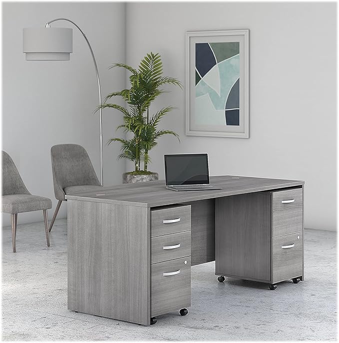 Bush Business Furniture Studio C Bow Front Desk with Mobile File Cabinets, 72W x 36D, Storm Gray
