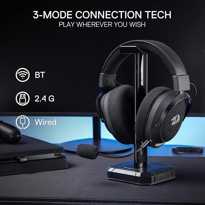 Redragon H858 3-Mode Wireless Gaming Headset, 7.1 Surround Sound, 53 mm Drivers, Memory Foam Ear Pads, Detachable Noise-canceling Microphone, Over-Ear Headphones Works for Mobile, PC/PS5/NS