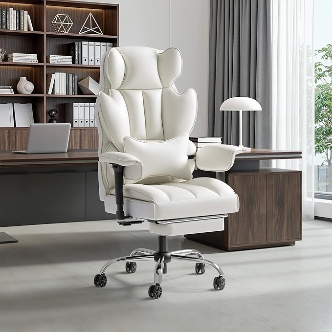 Furmax Big and Tall Office Chair, High Back Gaming Chair with Footrest for Heavy People, 400LBS Ergonomic Comfy Office Chair with Adjustable Armrests for Home Office (White)