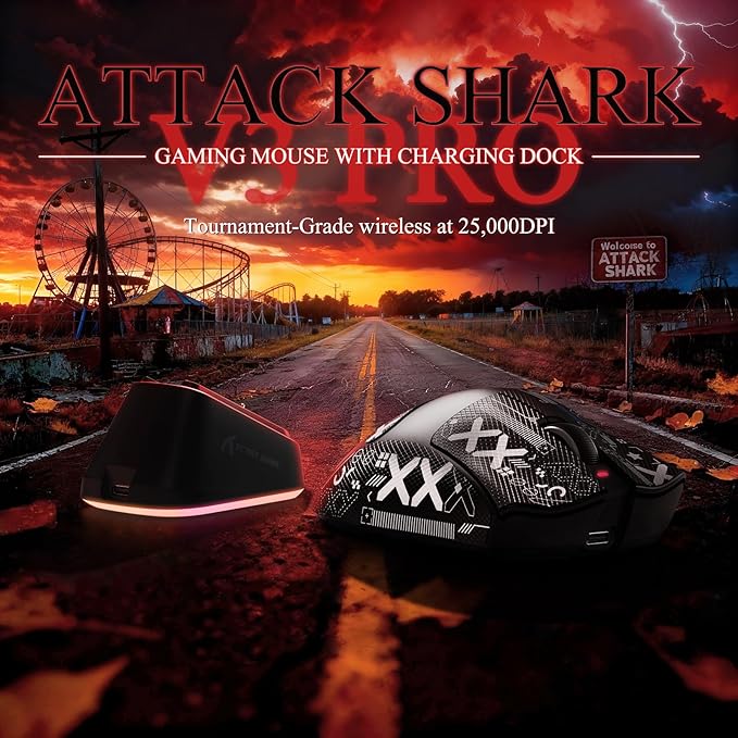 MAMBASNAKE Attack Shark V3 PRO 62g Superlight Wireless Gaming Mouse,RGB Charging Dock,BK52820 Tri-Mode BT/2.4G Wireless/Wired Mouse with Grip Tape,25000DPI,5 Programmable Buttons for Pc/Mac,Black PRO