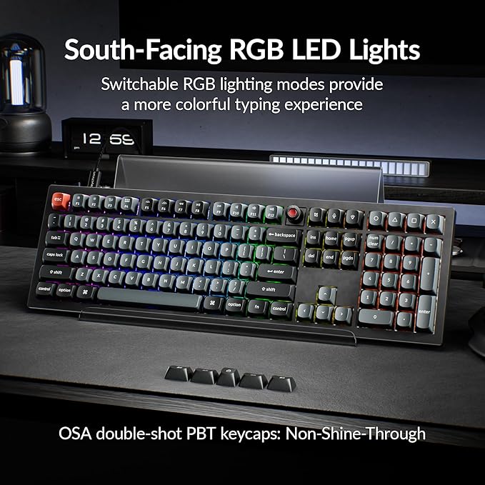 Keychron V6 8K Full Size Wired Mechanical Keyboard with Programmable Knob, 8000 Hz Polling Rate, OSA PBT Keycaps, Hot-swappable Super Brown Switchs, RGB Backlit for Mac Windows Linux