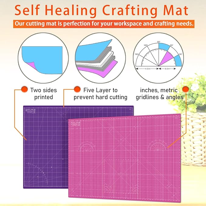 Self Healing Cutting Mat A1 24"x36" Double Sided 5-Ply Craft Mat for Sewing, Quilting, Fabric, Scrapbooking Pink/Purple