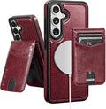 SkyEagle Compatible with Magsafe 2 in 1 Detachable Galaxy S25 Wallet Case with Card Holder,Women Men Magnetic PU Leather RFID Blocking Flip Kickstand Credit Slots for Galaxy S25 6.2",Wine Red