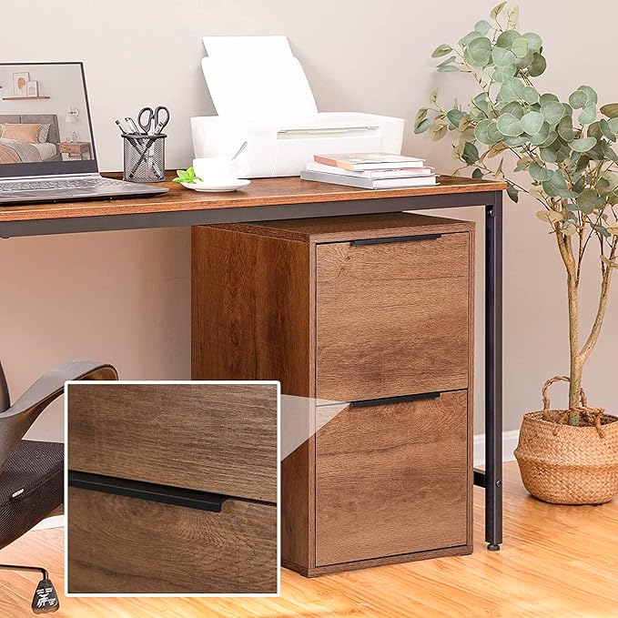 Wooden 2 Drawer File Cabinet, Wood Vertical Filing Cabinet Fits Hanging Files Letter Size for Home Office, Brown