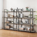 OtterOasis Bookshelf Set of 2, Heavy Duty 4-Tier Industrial Bookcase, 47" Wide Wood Bookshelf for Home Office, 120lbs Shelf Capacity, Rustic Display with Horizontal Shelf for Living Room Bedroom,Grey