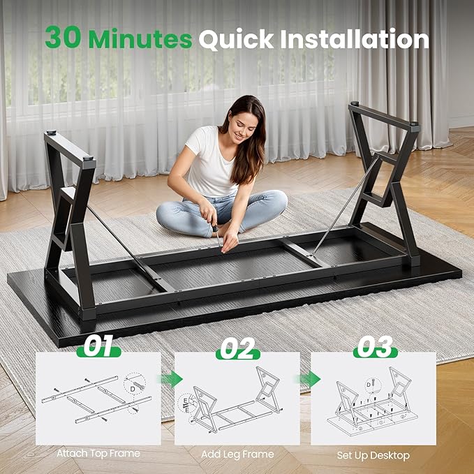 OHOHOLIVE 70.8" Large Executive Desk - Computer Office Desk Workstation, Modern Business Writing Table with Sturdy Metal Legs for Home Office (Black/Black)