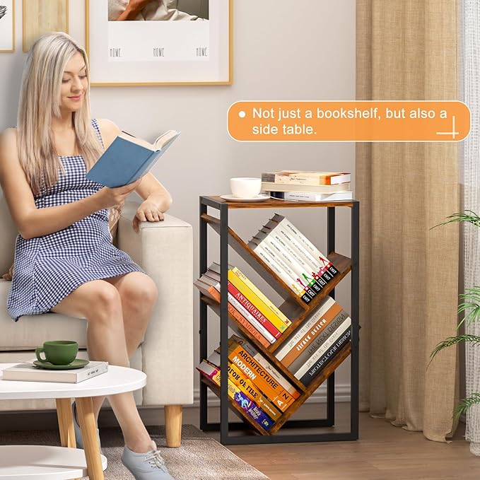 Small Bookcase - 5 Tier Tree Bookshelf with EVA Pads, Book Shelf for Small Spaces Bookshelves End Side Table Wooden Book Storage Organizer for Hardcover Books Bedroom Living Room, Patent Pending