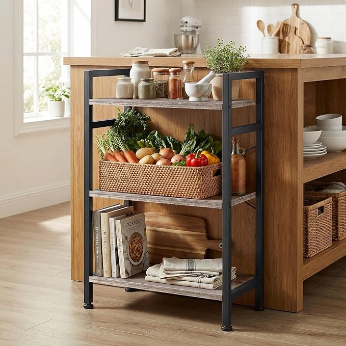 3 Tier Bookshelf, Free Standing Wooden Bookcase with Open Storage Shelves with Metal Frame, Sturdy Shelf Organization Display Rack for Living Room, Bedroom, Home Office, 27.6" Tall, Grey