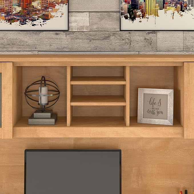 Bush Furniture Somerset 72W L Shaped Desk with Hutch, Lateral File Cabinet and Bookcase in Maple Cross | Computer Table for Home Office