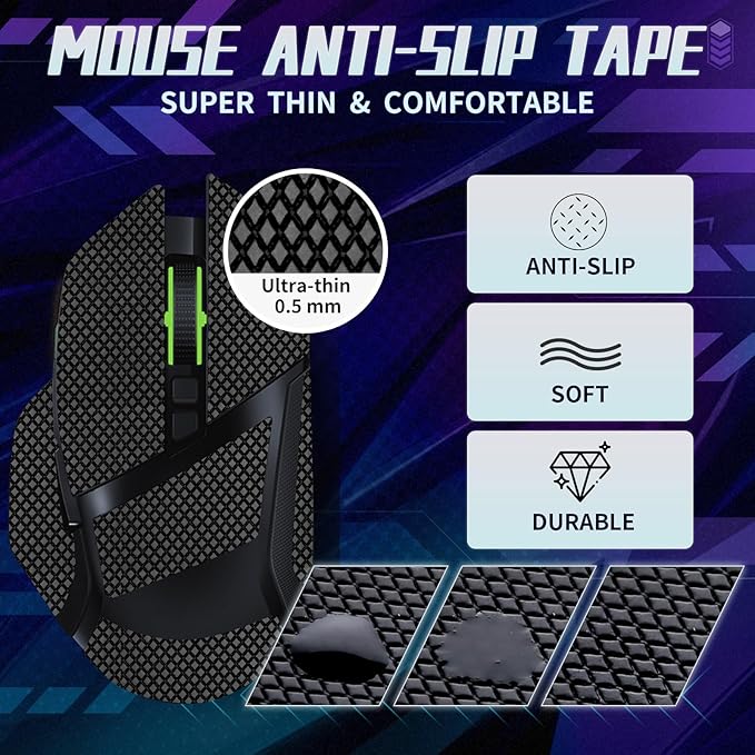 TALONGAMES Mouse Anti Slip Grip Tape Compatible with Razer Basilisk Ultimate/Basilisk V2 / Basilisk X Gaming Mouse, Palm Sweat Absorption, Thin 0.5mm, Cut to Fit, Easy to Apply, Mouse Skin