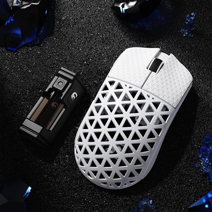 MAMBASNAKE M5 Ultra Carbon Fiber 8000Hz Wireless Gaming Mouse, 39g Superlight, 42000DPI, PAW3950MAX Sensor, Nordic 52840 Chip, Bluetooth/2.4G/USB-C Wired Mice with Coiled Cable for PC/Mac (White)