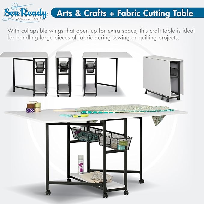 Studio Designs Sew Ready Fabric Sewing/Cutting Standing Table with Organizers - 58.75" W x 36.5" D x 30" H - Charcoal / White