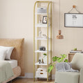 Hzuaneri Bookshelf Bookcase Narrow Bookcase Shelf Organizer with Steel Frame for Study Living Room Bedroom Kitchen Home Office Industrial Bookshelf 6-Tier White Gold BC56013A