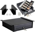 Volcora Cash Register Drawer with Under Counter Mounting Metal Bracket, 13" Black Cash Drawer for POS, 4 Bill 5 Coin Cash Tray, Fully Removable 2Tier Compartment 12-24V RJ11/RJ12 Key-Lock