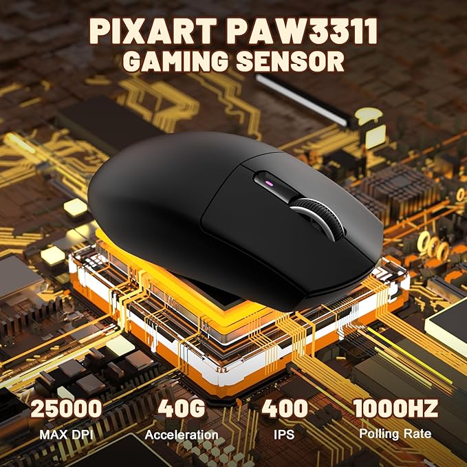 MAMBASNAKE Attack Shark G3 Wireless Gaming Mouse with Tri Mode Wired/2.4Ghz/BT,59g Ultra-Lightweight,25000 DPI,1000 Polling,PixArt PAW3311 Sensor,500mAh Long Battery,Programmable for PC Gamer(Black)