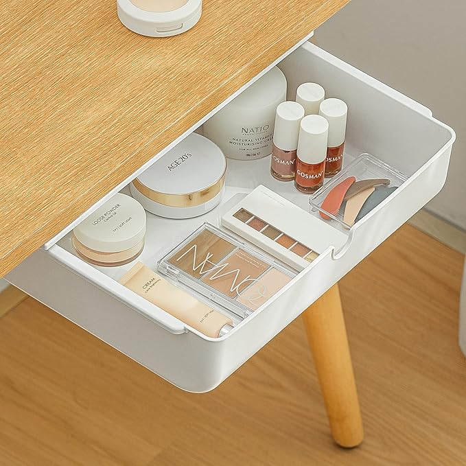 FRETONBA Large Under Desk Drawer Slide Out Organizer, Self-Adhesive Hidden Under Table Storage Drawer, Desk Drawer Attachment for Home Office Kitchen, White