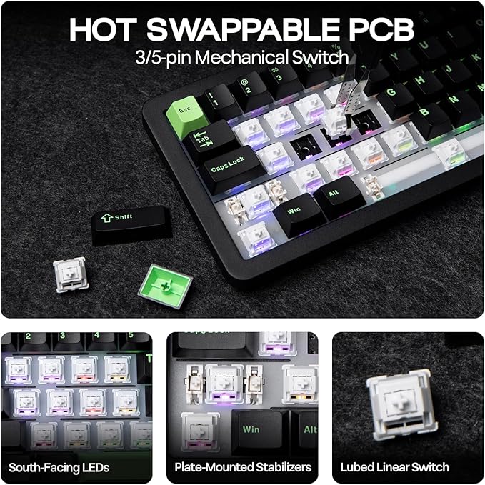 EPOMAKER Galaxy68 QMK/VIA Wireless Mechanical Keyboard, Anodized Aluminum, TOP/Gasket, 6000mAh, RGB Side/Backlight, 65% Gaming Keyboard with Hot-Swap Creamy Switch (Black, Wisteria Linear Switch)