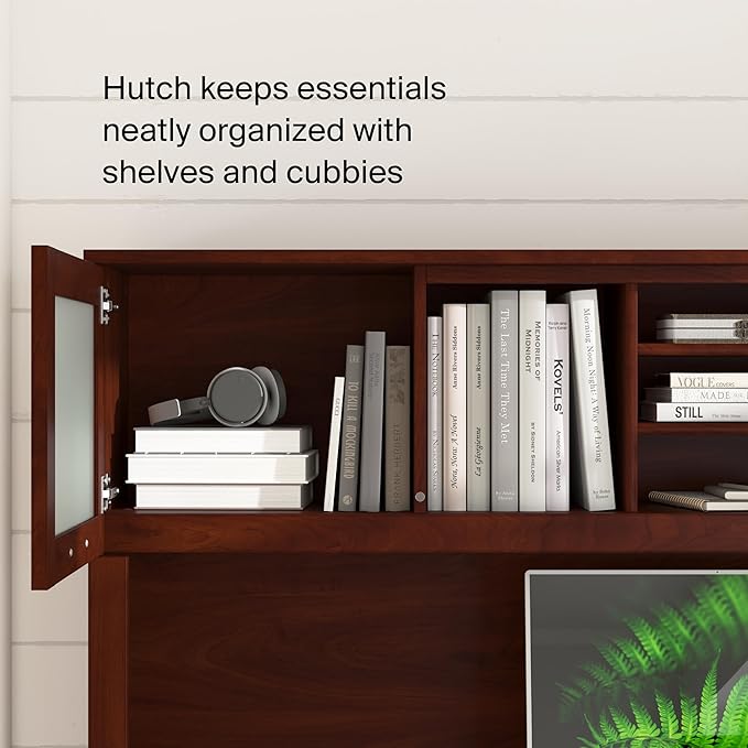 Bush Home Somerset 72W L Shaped Desk with Hutch in Hansen Cherry