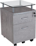 2-Drawer Rolling File Cabinet with Lock and Glass Top, Under Desk File Cabinet with Wheels, Printer Stand, Grey